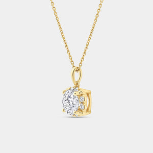 Gilded 2 Carat Lab-Grown Diamond Round-Shaped Solitaire Plus Pendant with a Hidden Cushion Halo