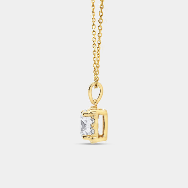 Gilded 2 Carat Lab-Grown Diamond Round-Shaped Solitaire Plus Pendant with a Hidden Cushion Halo