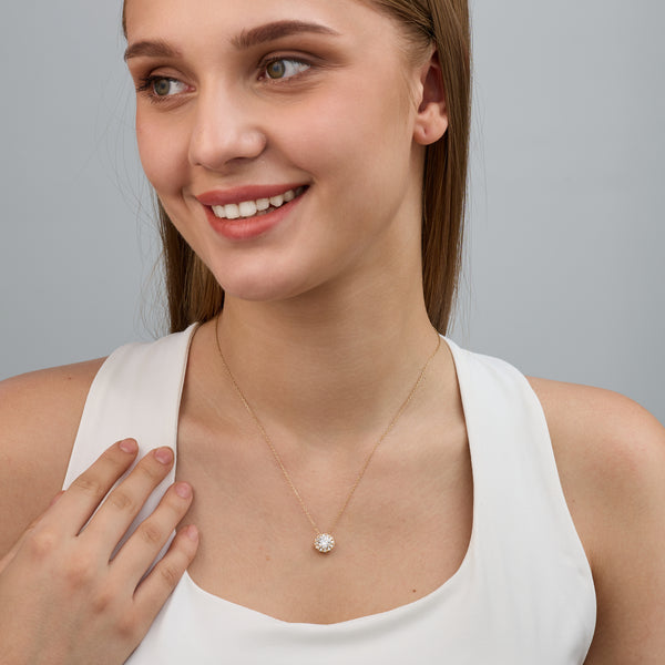Gilded 1 and 1/4 Carat Lab-Grown Diamond Round-Shaped Solitaire Plus Pendant with a Petite Halo