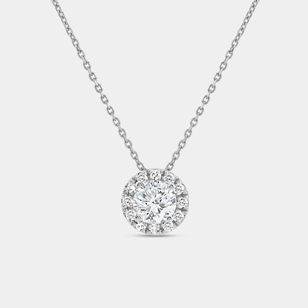 Gilded 1 and 1/4 Carat Lab-Grown Diamond Round-Shaped Solitaire Plus Pendant with a Petite Halo