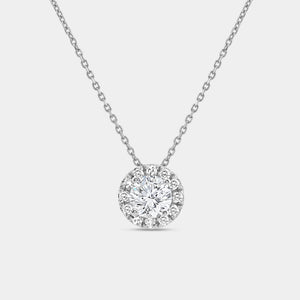 Gilded 1 and 1/4 Carat Lab-Grown Diamond Round-Shaped Solitaire Plus Pendant with a Petite Halo