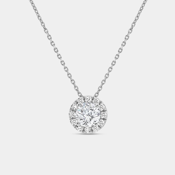 Gilded 1 and 1/4 Carat Lab-Grown Diamond Round-Shaped Solitaire Plus Pendant with a Petite Halo