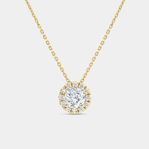 Gilded 1 and 1/4 Carat Lab-Grown Diamond Round-Shaped Solitaire Plus Pendant with a Petite Halo