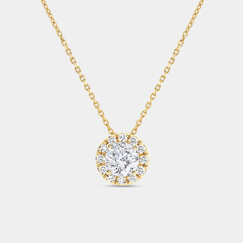 Gilded 1 and 1/4 Carat Lab-Grown Diamond Round-Shaped Solitaire Plus Pendant with a Petite Halo