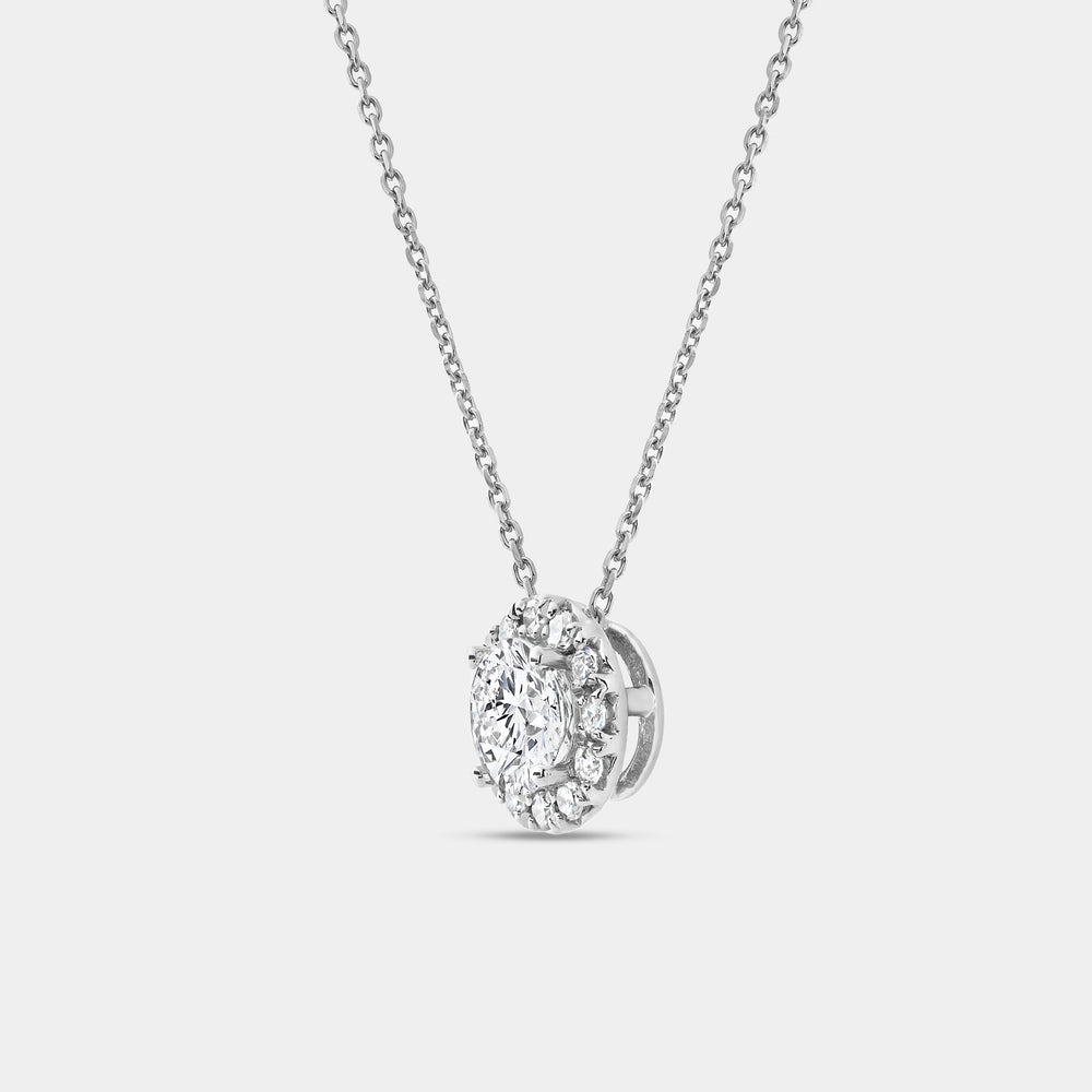 Gilded 1 and 1/4 Carat Lab-Grown Diamond Round-Shaped Solitaire Plus Pendant with a Petite Halo