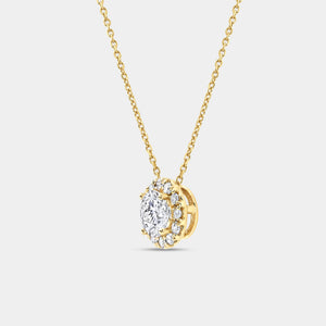 Gilded 1 and 1/4 Carat Lab-Grown Diamond Round-Shaped Solitaire Plus Pendant with a Petite Halo