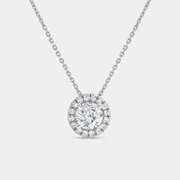 1 and 1/2 Carat Lab-Grown Diamond Round-Shaped Solitaire Plus Pendant with a Petite Halo — GILDED New York