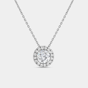 Gilded 1 and 1/2 Carat Lab-Grown Diamond Round-Shaped Solitaire Plus Pendant with a Petite Halo