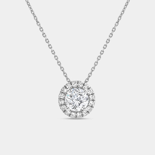 Gilded 1 and 1/2 Carat Lab-Grown Diamond Round-Shaped Solitaire Plus Pendant with a Petite Halo