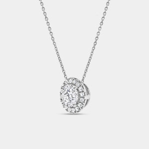 Gilded 1 and 1/2 Carat Lab-Grown Diamond Round-Shaped Solitaire Plus Pendant with a Petite Halo
