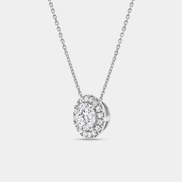 Gilded 1 and 1/2 Carat Lab-Grown Diamond Round-Shaped Solitaire Plus Pendant with a Petite Halo