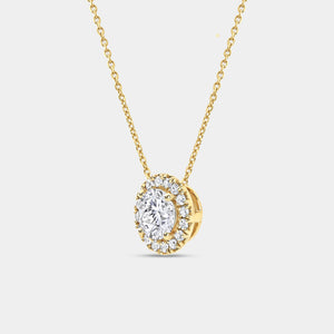 Gilded 1 and 1/2 Carat Lab-Grown Diamond Round-Shaped Solitaire Plus Pendant with a Petite Halo