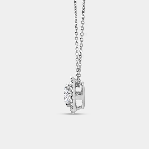 Gilded 1 and 1/2 Carat Lab-Grown Diamond Round-Shaped Solitaire Plus Pendant with a Petite Halo