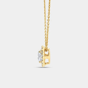 Gilded 1 and 1/2 Carat Lab-Grown Diamond Round-Shaped Solitaire Plus Pendant with a Petite Halo