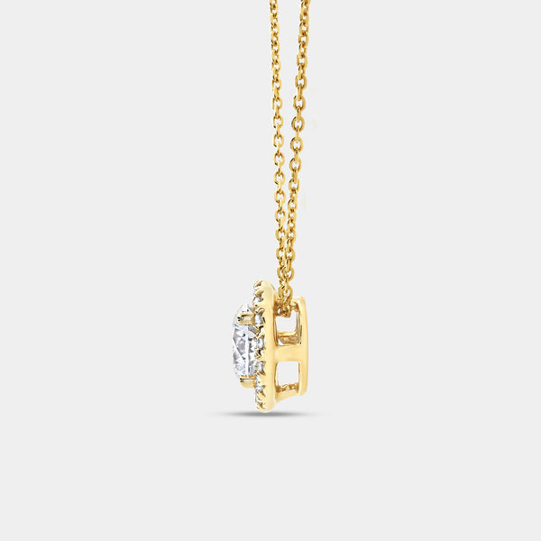 Gilded 1 and 1/2 Carat Lab-Grown Diamond Round-Shaped Solitaire Plus Pendant with a Petite Halo