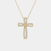 Gilded 1 Carat Lab-Grown Diamond Looping Curved Cross Pendant