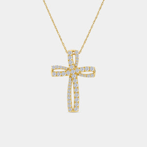 Gilded 1 Carat Lab-Grown Diamond Looping Curved Cross Pendant