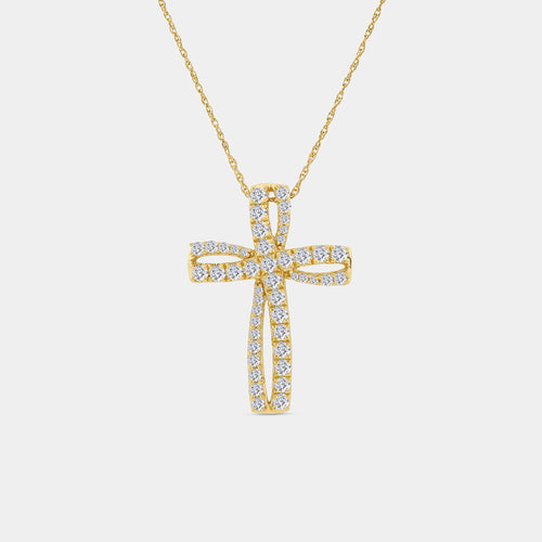 Gilded 1 Carat Lab-Grown Diamond Looping Curved Cross Pendant