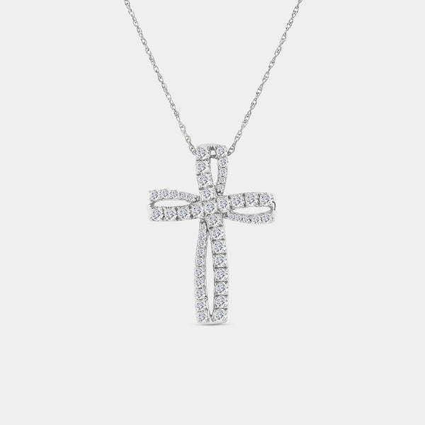 Gilded 1 Carat Lab-Grown Diamond Looping Curved Cross Pendant
