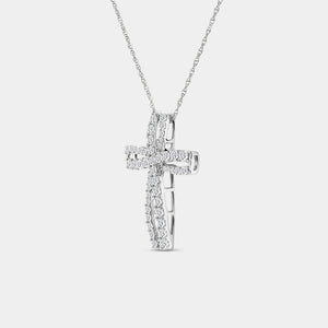 Gilded 1 Carat Lab-Grown Diamond Looping Curved Cross Pendant