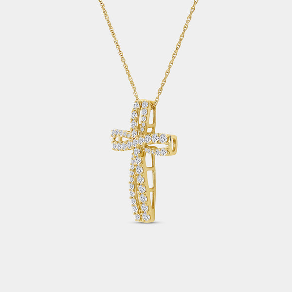 Gilded 1 Carat Lab-Grown Diamond Looping Curved Cross Pendant
