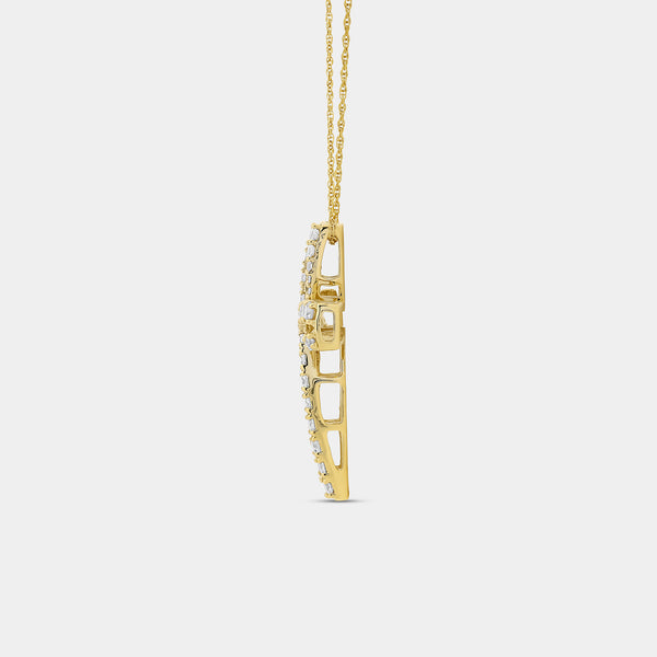 Gilded 1 Carat Lab-Grown Diamond Looping Curved Cross Pendant