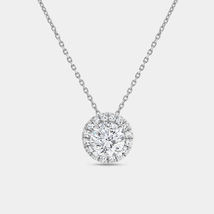 Gilded 2 Carat Lab-Grown Diamond Round-Shaped Solitaire Plus Pendant with a Petite Halo