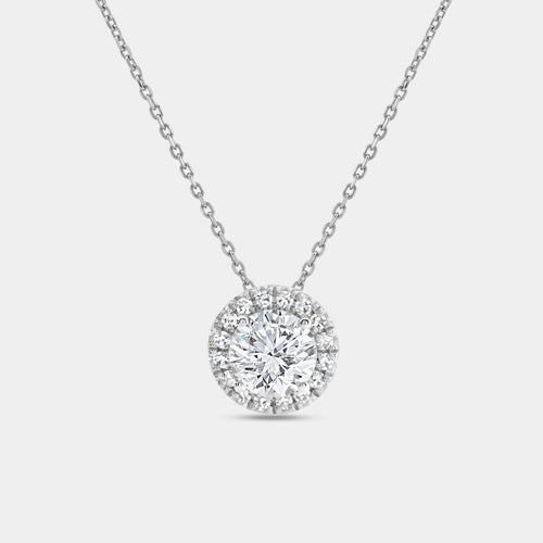 Gilded 2 Carat Lab-Grown Diamond Round-Shaped Solitaire Plus Pendant with a Petite Halo