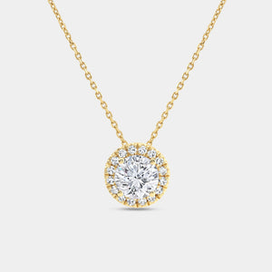 Gilded 2 Carat Lab-Grown Diamond Round-Shaped Solitaire Plus Pendant with a Petite Halo