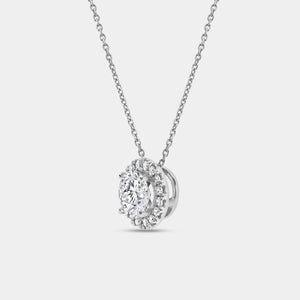 Gilded 2 Carat Lab-Grown Diamond Round-Shaped Solitaire Plus Pendant with a Petite Halo