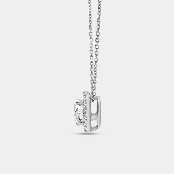 Gilded 2 Carat Lab-Grown Diamond Round-Shaped Solitaire Plus Pendant with a Petite Halo