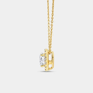 Gilded 2 Carat Lab-Grown Diamond Round-Shaped Solitaire Plus Pendant with a Petite Halo