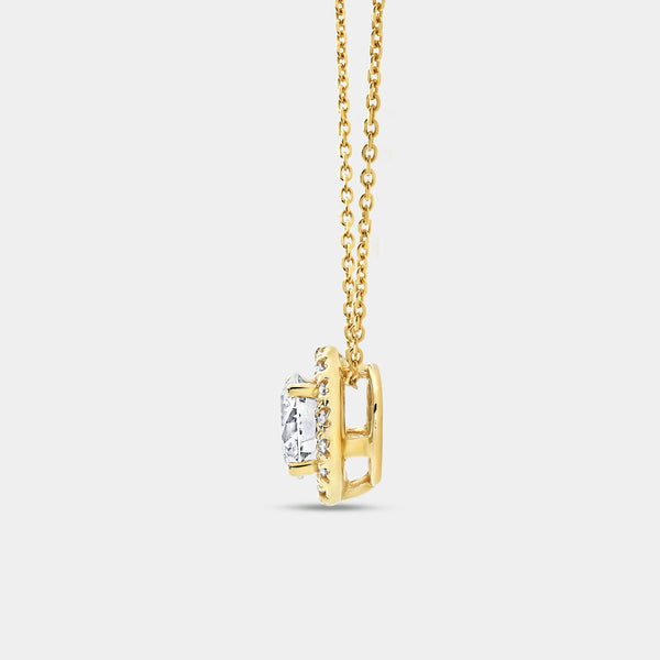 Gilded 2 Carat Lab-Grown Diamond Round-Shaped Solitaire Plus Pendant with a Petite Halo