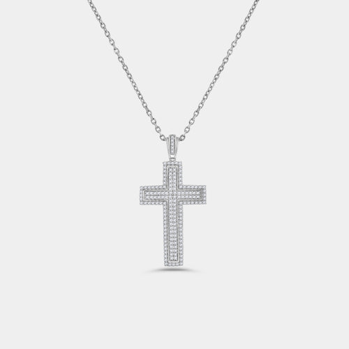 Gilded 1 Carat Lab-Grown Diamond Composite Halo Cross Pendant