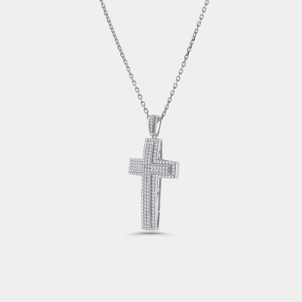 Gilded 1 Carat Lab-Grown Diamond Composite Halo Cross Pendant