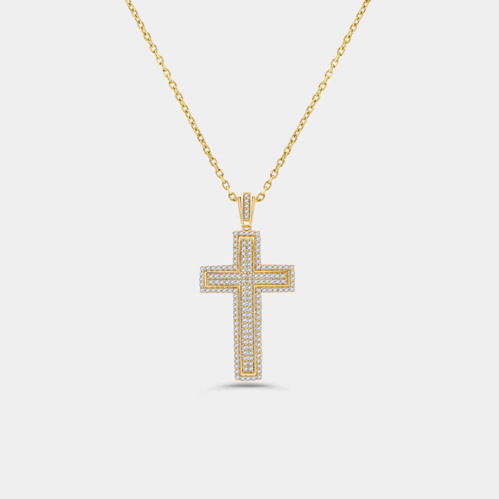 Gilded 1 Carat Lab-Grown Diamond Composite Halo Cross Pendant