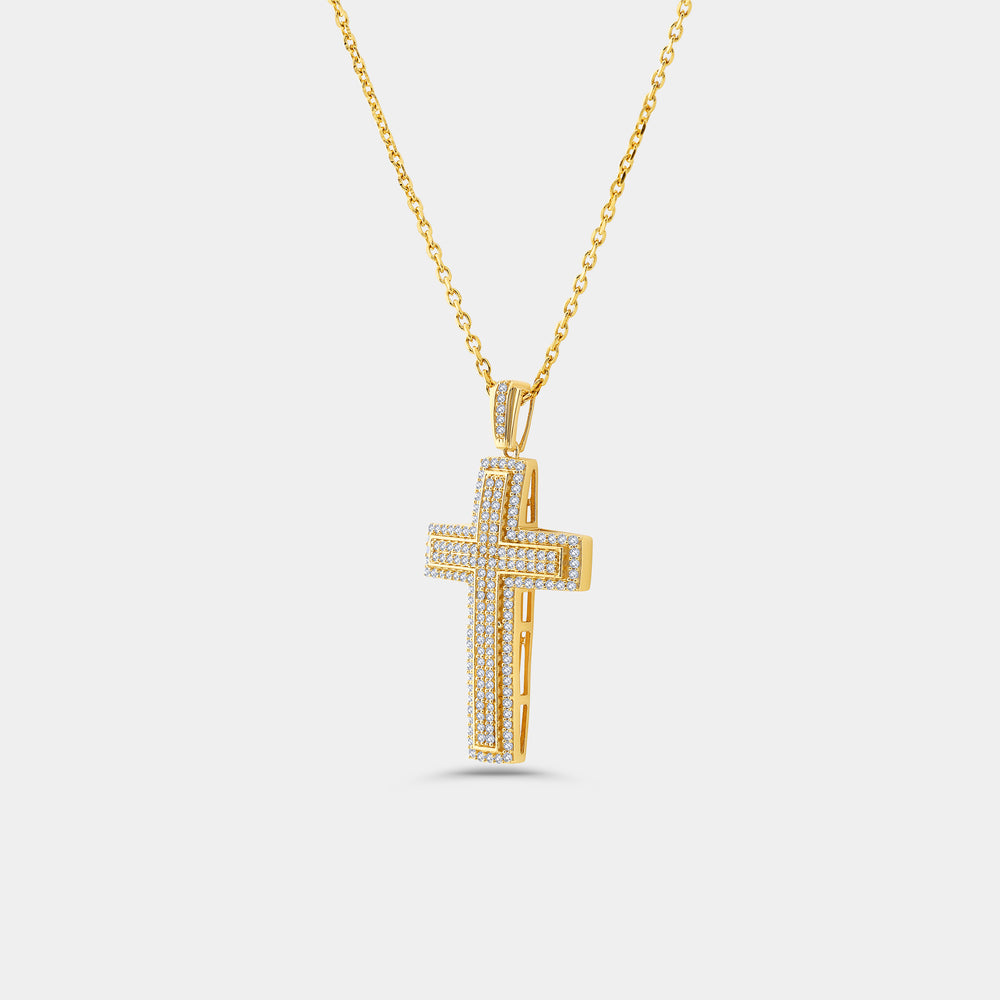 Gilded 1 Carat Lab-Grown Diamond Composite Halo Cross Pendant