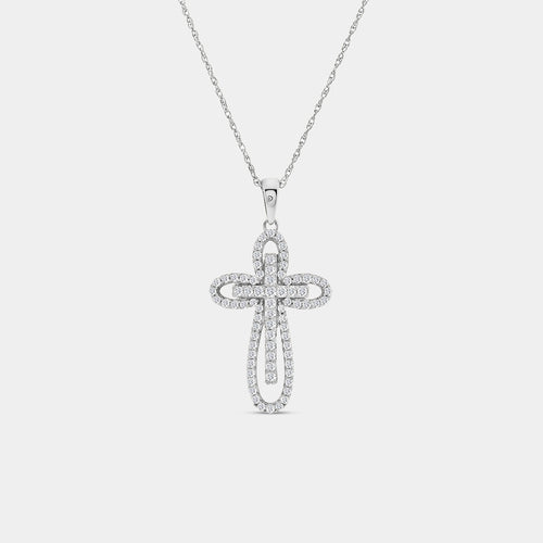 Gilded 1/2 Carat Lab-Grown Diamond Accent Loop Cross Pendant