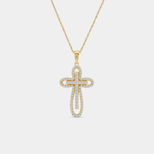Gilded 1/2 Carat Lab-Grown Diamond Accent Loop Cross Pendant