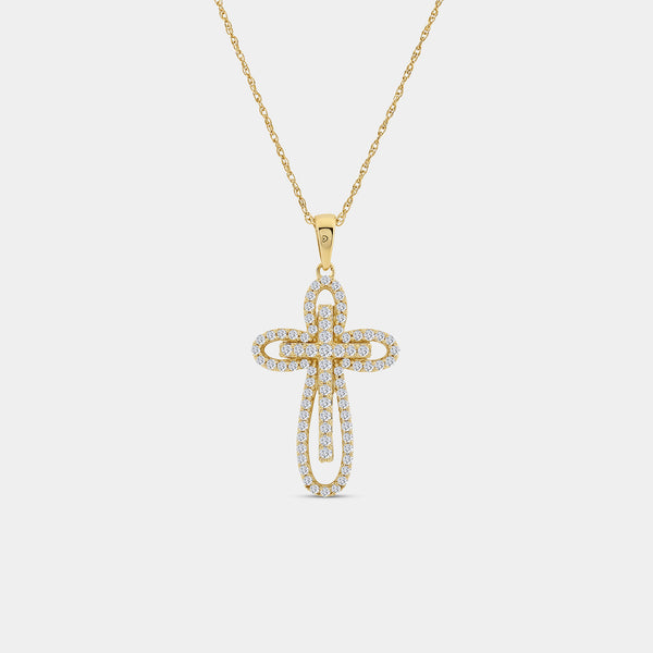 Gilded 1/2 Carat Lab-Grown Diamond Accent Loop Cross Pendant