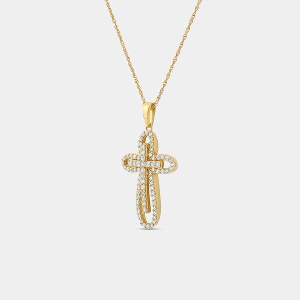 Gilded 1/2 Carat Lab-Grown Diamond Accent Loop Cross Pendant