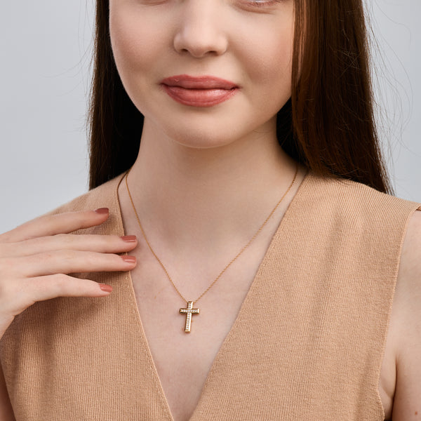 Gilded 1/4 Carat Lab-Grown Diamond Bar-Set Cross Pendant