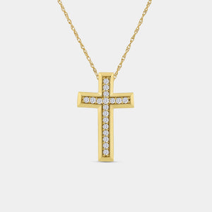 Gilded 1/4 Carat Lab-Grown Diamond Bar-Set Cross Pendant