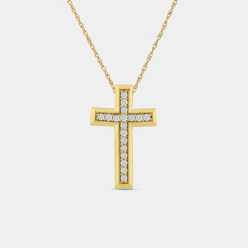 Gilded 1/4 Carat Lab-Grown Diamond Bar-Set Cross Pendant