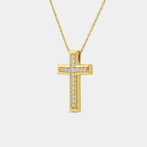 Gilded 1/4 Carat Lab-Grown Diamond Bar-Set Cross Pendant