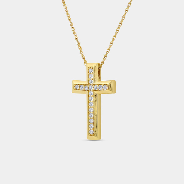 Gilded 1/4 Carat Lab-Grown Diamond Bar-Set Cross Pendant