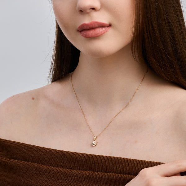 Gilded 1/4 Carat Lab-Grown Diamond Round-Shaped Classic Halo Solitaire Plus Pendant