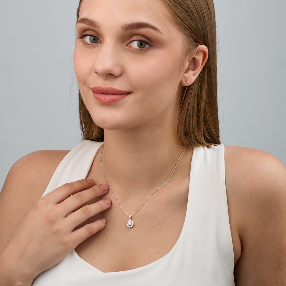 Gilded 1/2 Carat Lab-Grown Diamond Round-Shaped Classic Halo Solitaire Plus Pendant