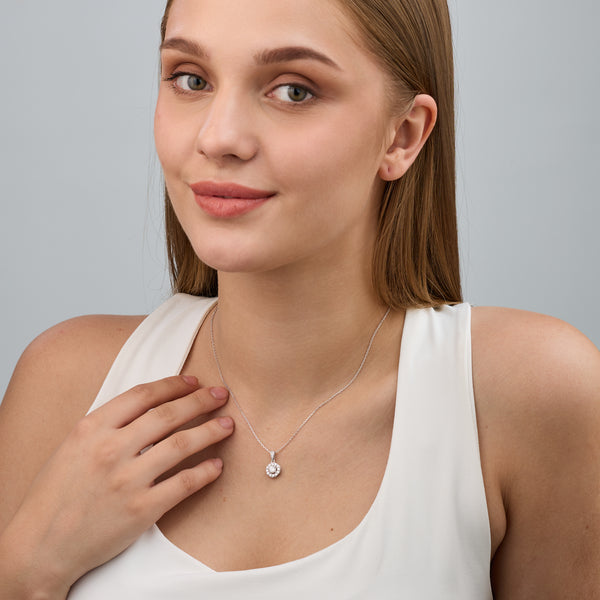 Gilded 1/2 Carat Lab-Grown Diamond Round-Shaped Classic Halo Solitaire Plus Pendant