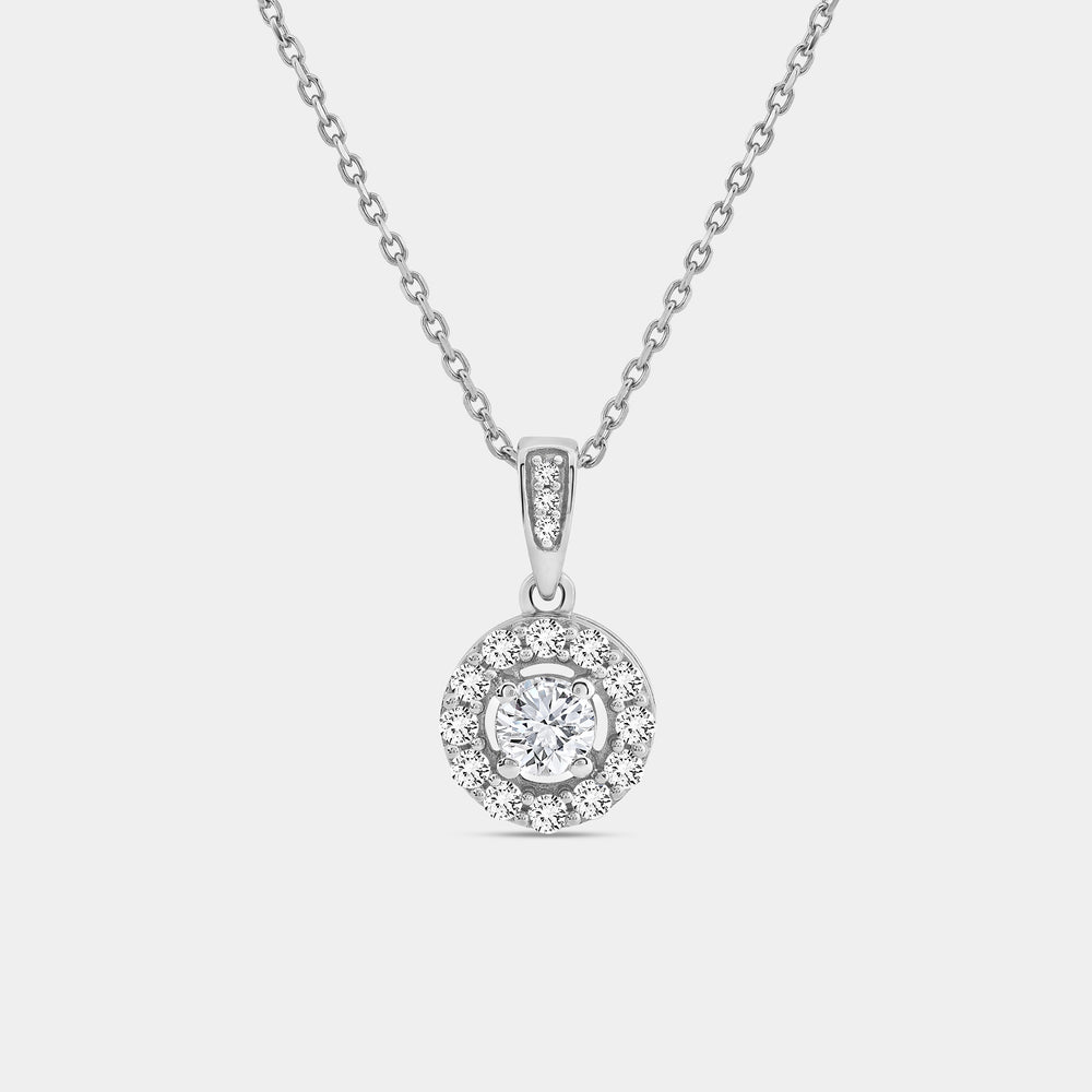 Gilded 1/2 Carat Lab-Grown Diamond Round-Shaped Classic Halo Solitaire Plus Pendant